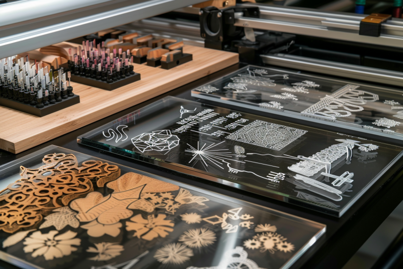 Variety of materials being laser engraved